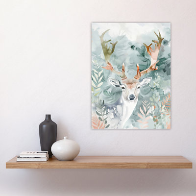 Stag in Forest Modern Watercolour Wall Art Print