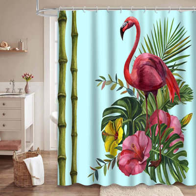 Rideau de douche imperméable à motif aquarelle tropical avec 12 crochets