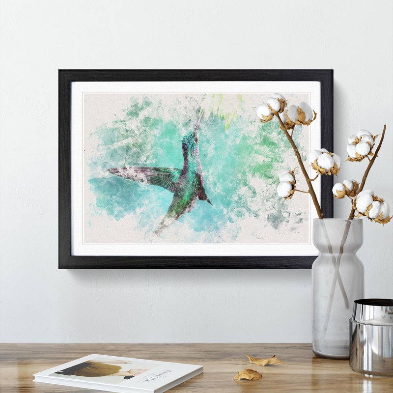 Green Hummingbird - Picture Frame Painting Print, Black Framed, 62cm H x 87cm W x 2cm D