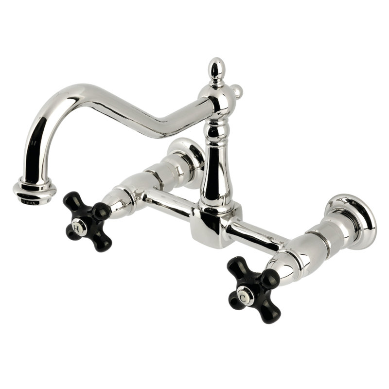 Kingston Brass Duchess Double-Handle 2-Hole Wall-Mount Bridge Kitchen Faucet, Nickel