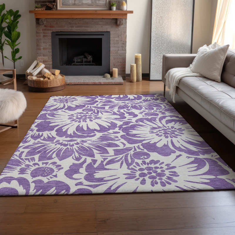 Tapis mauve Premium lavable à la machine Cerrito AMF551, Rectangulaire 8 pi x 10 pi