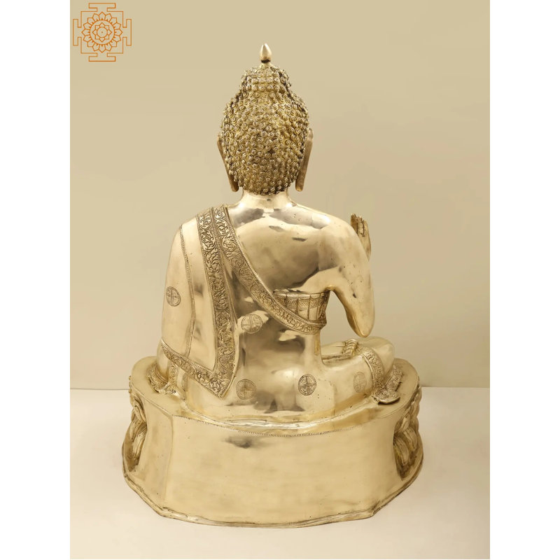 Grande statue de Bouddha en laiton 29 po en Vitarka Mudra - décor de méditation spirituelle faite à la main pour les espaces autel et zen