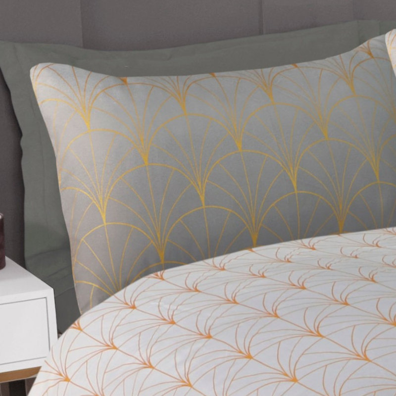 Double Ombre Metallic Deco Duvet Set, Super King Duvet Cover + 2 Standard Pillowcases, Grey