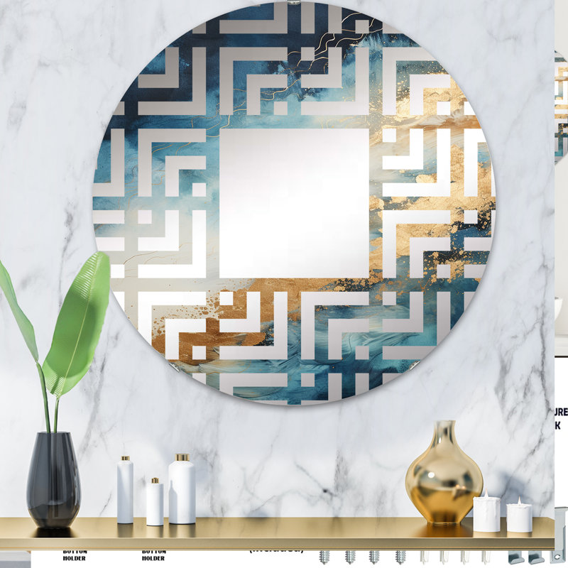 Miroir décoratif blanc et bleu Goldern Abstract River I - Maze-MIR117143, 31,4 po x 31,4 po