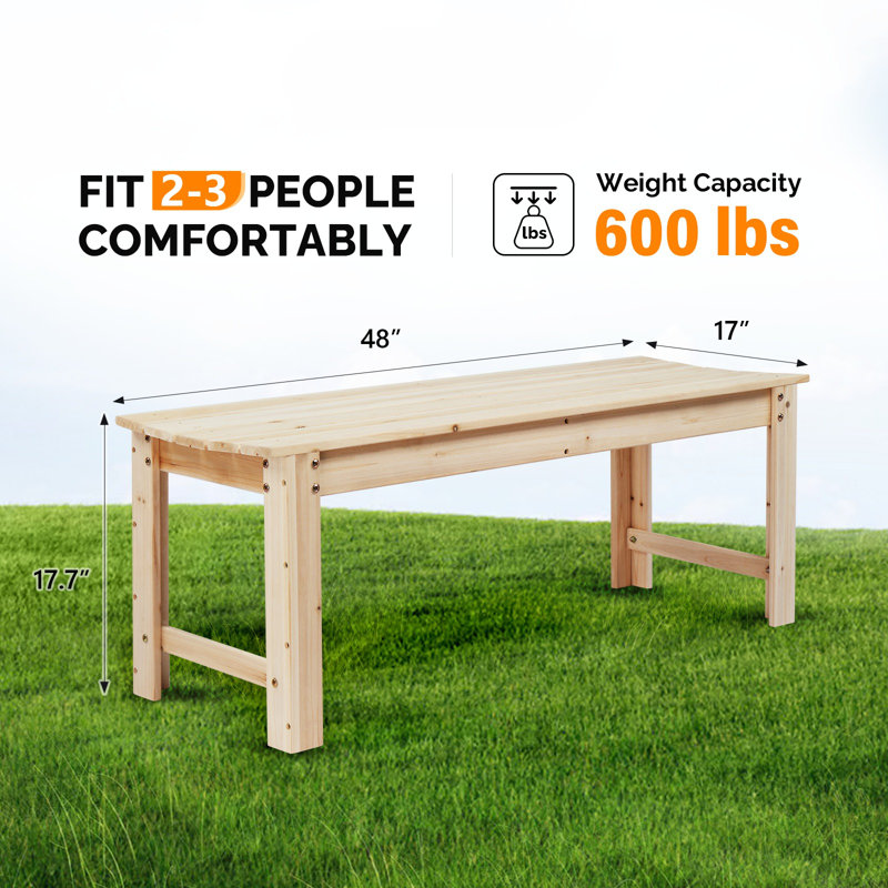 Banc de jardin en bois massif sans dossier, Naturel, H 17,7 po x l 48 po x P 17 po