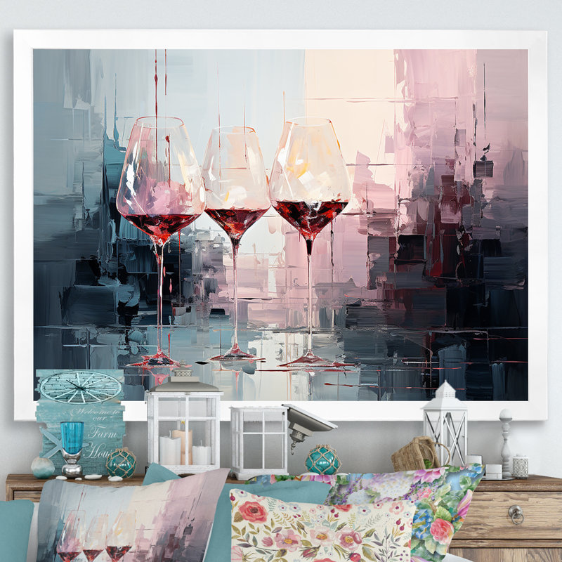 «Wine verres Deep collage - Wine», art mural encadré, H 24 po x l 32 po x P 1 po, Cadre de coin blanc fermé