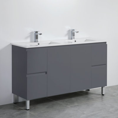 Meuble-lavabo double 60 po avec plateau en céramique Giancarla