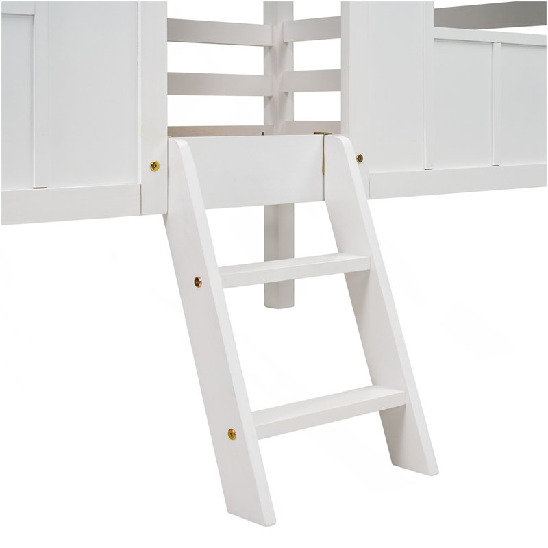 Lit mezzanine simple simple avec toit et deux fenêtres à l'avant, blanc