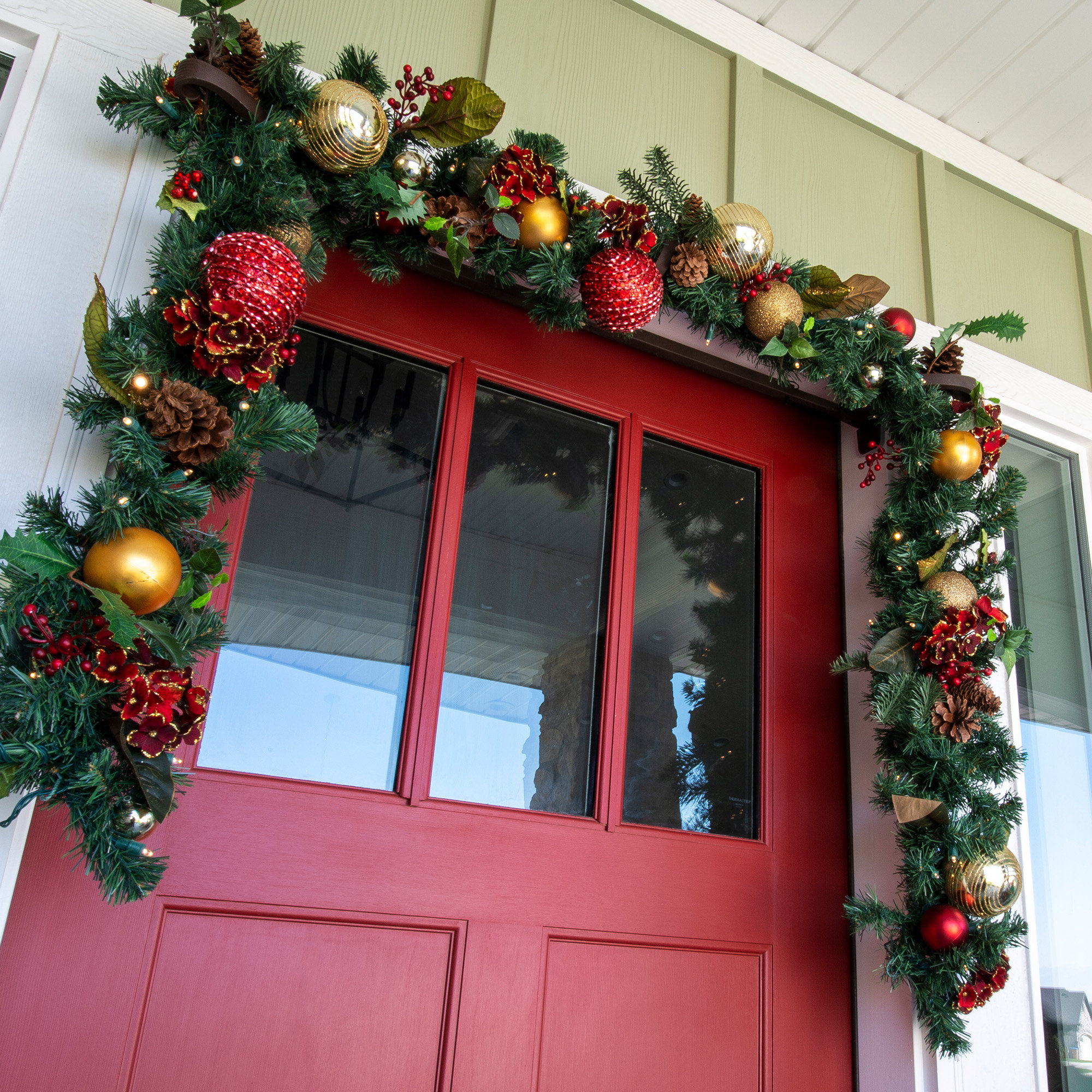 The Holiday Aisle® 9 ft. Artificial Christmas Garland with Lights - Scarlet Hydrangea & Reviews | Wayfair