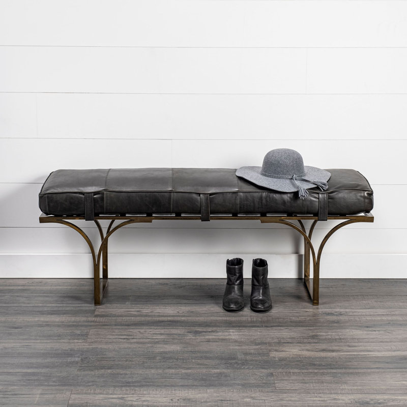 Magnolia Upholstered Bench, Black Genuine Leather