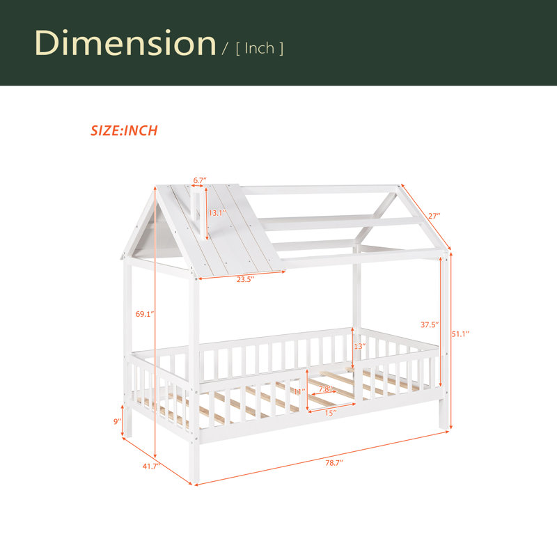 Lit simple en bois avec clôture, Blanc