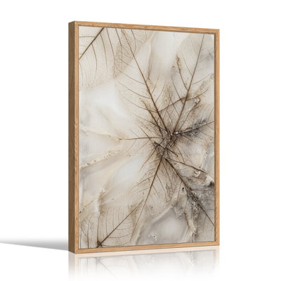 Tableau mural sur toile texturé avec motif de feuilles squelettiques beiges en résine