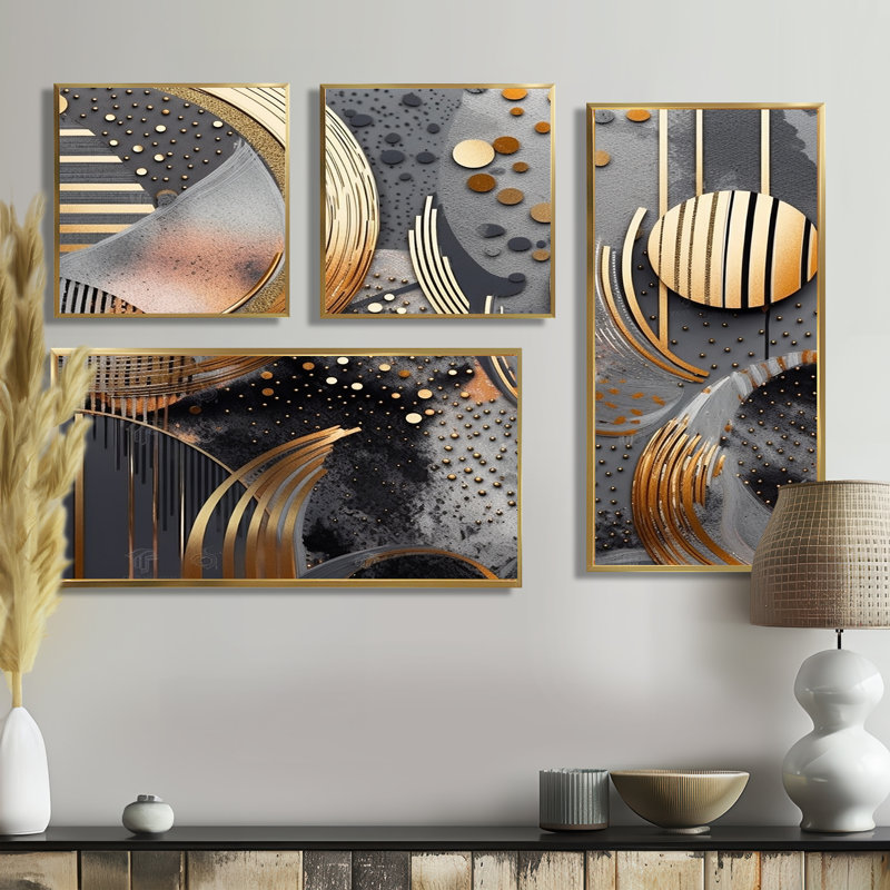 Doux couleurs marbrées abstraites III - Art mural grand marbre abstrait 4 pièces, Reproduction encadrée sans passe-partout