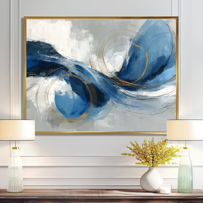 Abstract Swirl In Blue And White Tones - Line Art Wall Art, Blue Minimalist Canvas Print