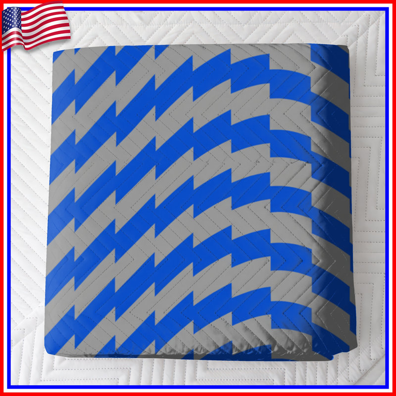 Blue Gray Zigzag Pattern Quilted Bedspread All Sizes, Full / Double