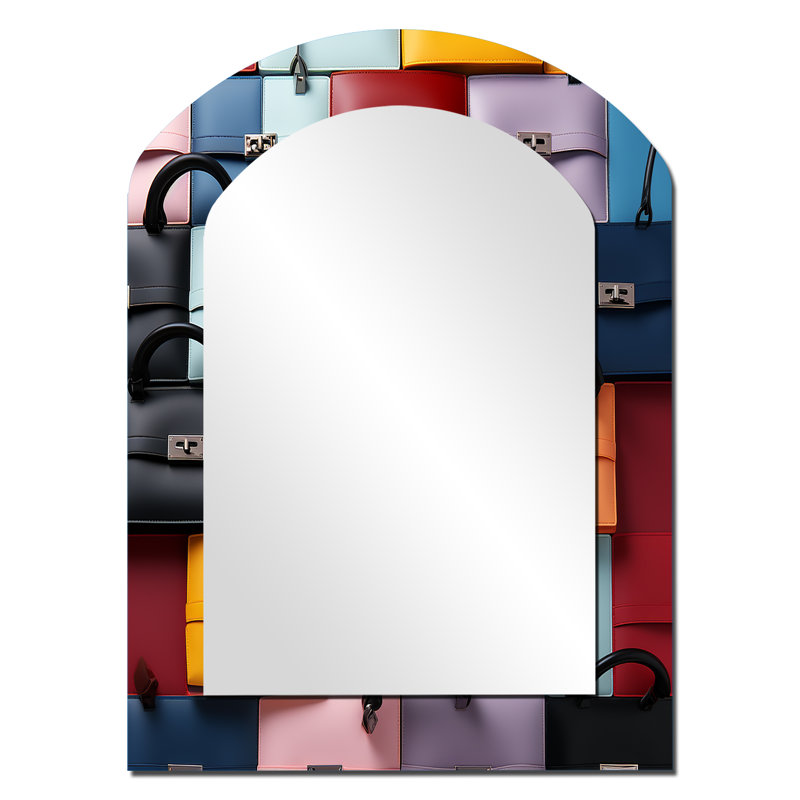 Motif coloré de sacs à main Fashion I - Miroir décoratif Fashion Arch sur métal, 34 po x 25 po