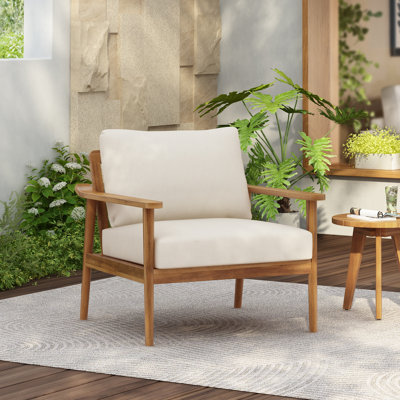 Djavan Patio Acacia Wood Club Chair With Cushions
