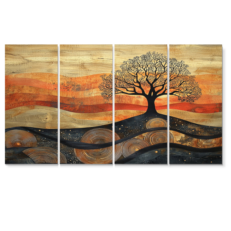 Bouleau d'automne avec racines de sérénité III - Art mural arbre - décoration murale moderne, H 28 po x l 48 po