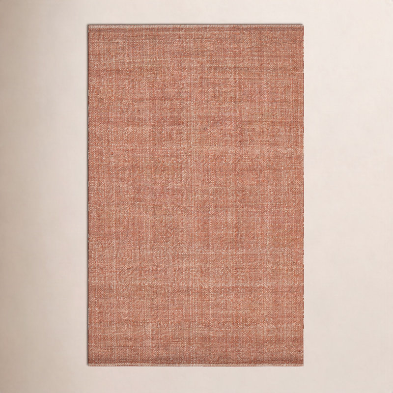 Rectangle Fleurette Solid Color Hand Loomed Polyester Area Rug in Orange, Rectangle 5' x 8'