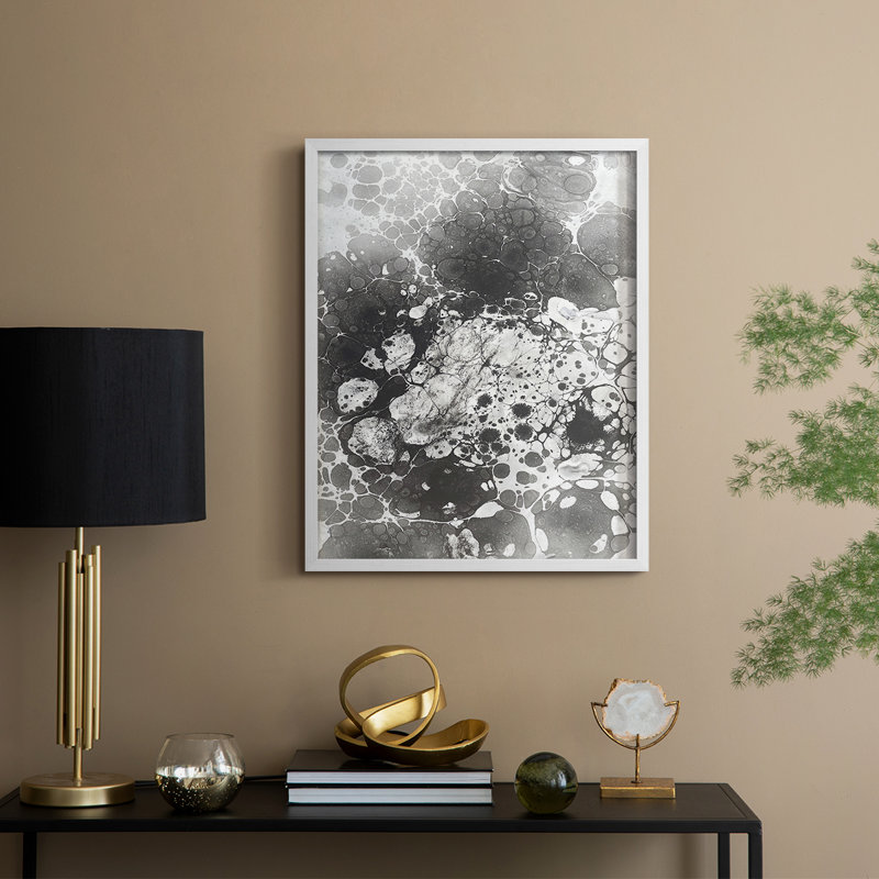 Marbling VI Framed Print - Solid Wood, 11" H x 9" W, White