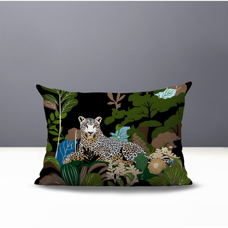 Oreiller rectangulaire réversible intérieur / extérieur Tai Leopard, Rectangle H 14 po x l 20 po, Chartreuse