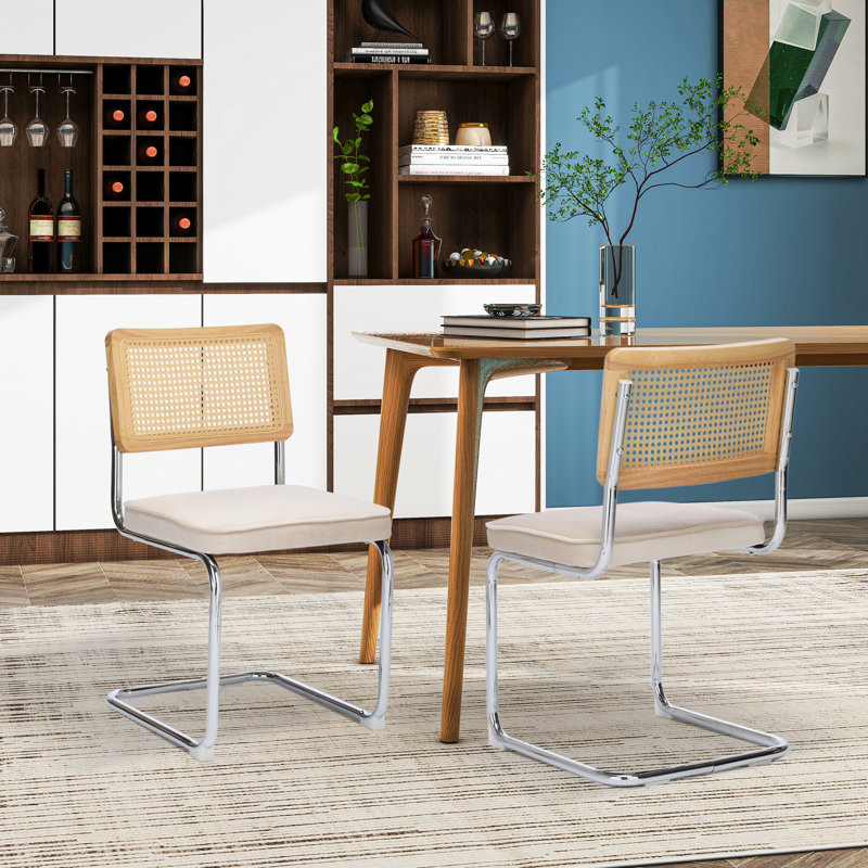 Chaise d'appoint rembourrée en rotin à dossier (ensemble de 2), Beige