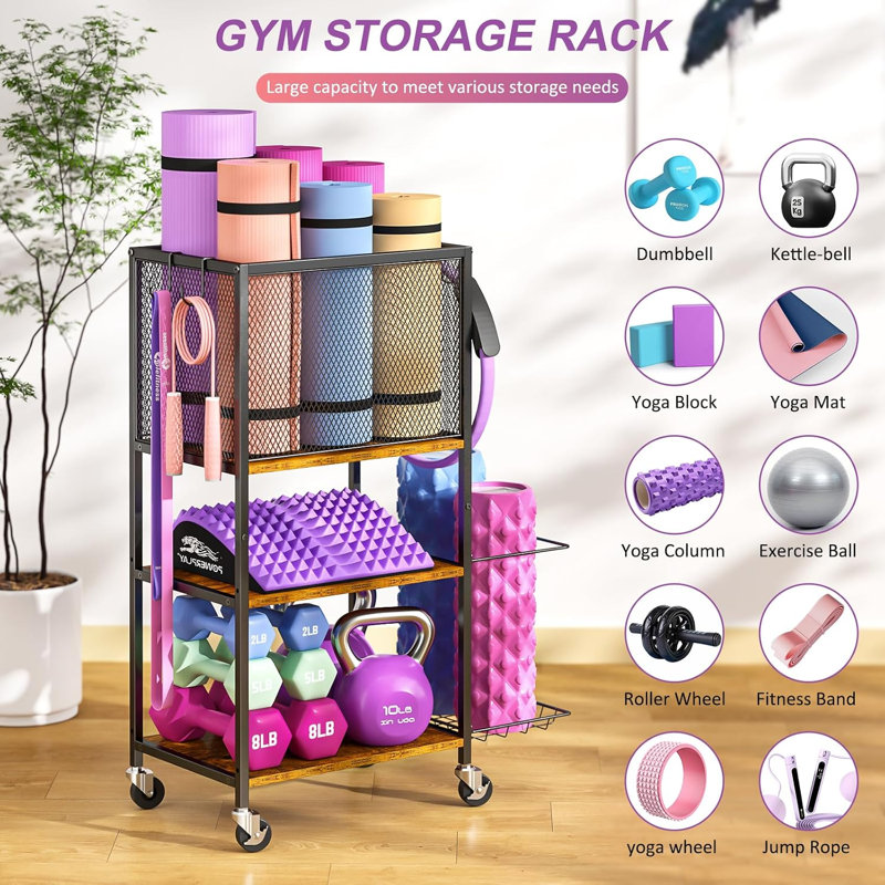 Support pour haltères, porte-tapis de yoga, support de rangement pour salle de sport à domicile