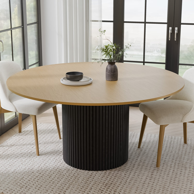 Soild Dining Table Round Kitchen Table, Oak Wood, 30"H x 60"L x 60"W