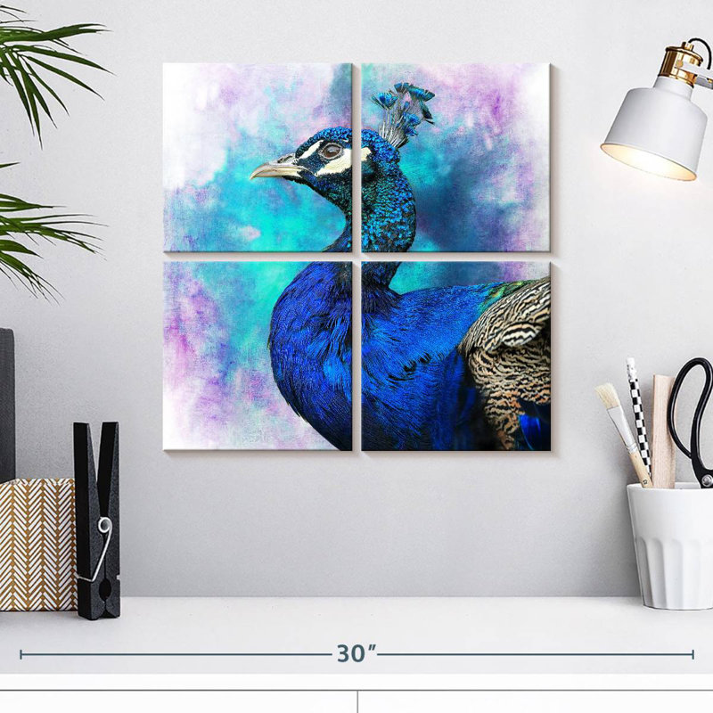 Fier paon bleu Brampt, H 18 po x l 18 po