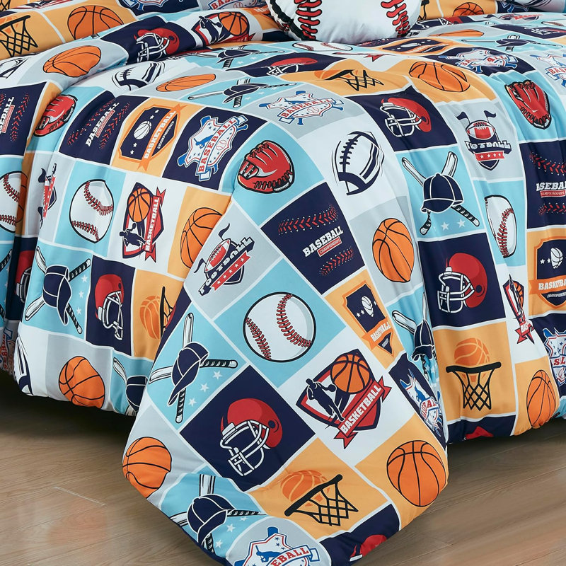 Twin White Microfiber Kids Sports Comforter Set
