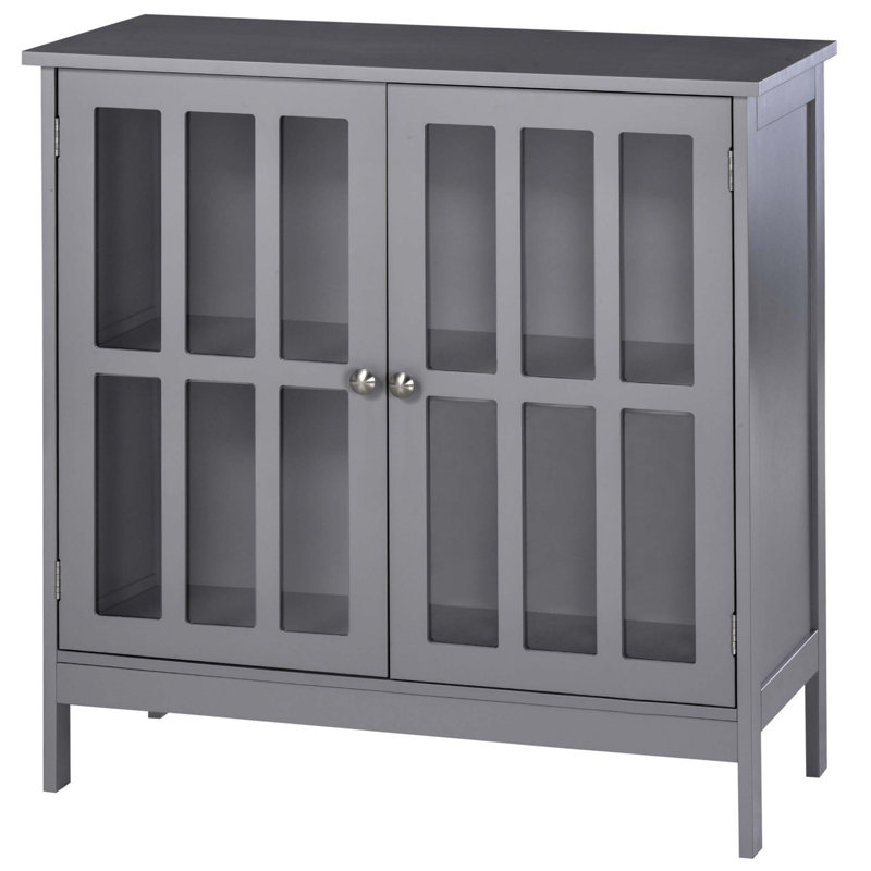 Grey MDF Sideboard Buffet with Transparent Doors