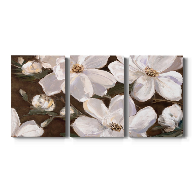 Fleurs blanches chocolat II - toile tendue avec châssis de qualité supérieure - prête à être accrochée