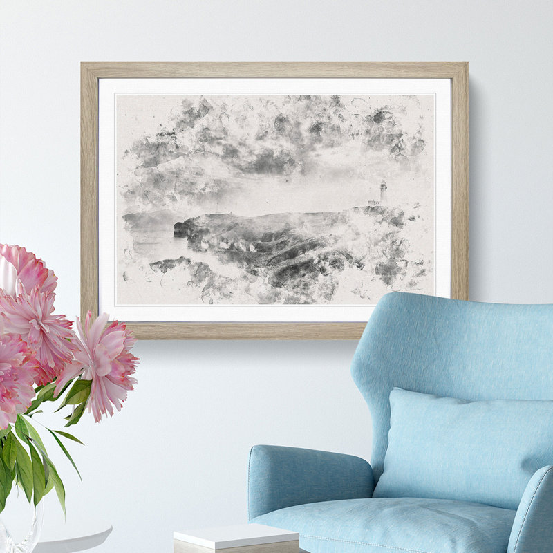 Moody Lighthouse & Seascape - Framed Print, 33cm H x 45cm W x 2cm D, Oak Framed