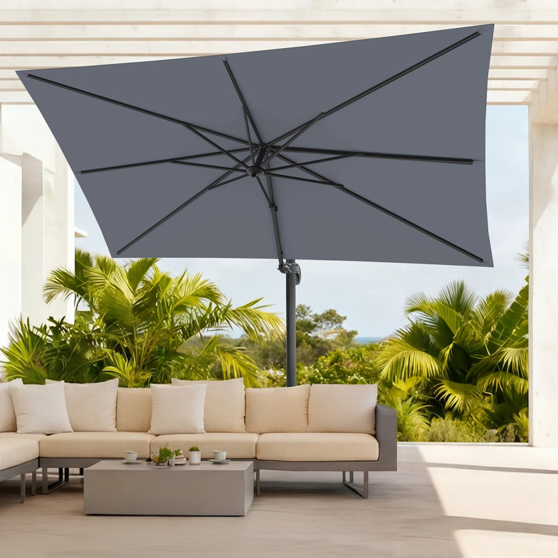 Parasol rectangulaire Olilawn 9 pi x 11,5 pi avec base incluse, grand parasol en porte-à-faux décalé en aluminium - rotation à 360 degrés et inclinaison infinie, pour le jardin, la terrasse, la piscine et le patio