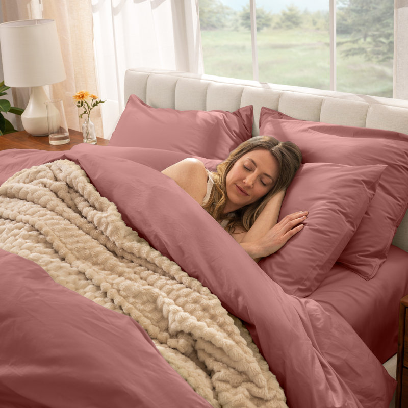100% Cotton Duvet Set – Crisp Percale Weave – Lightweight & Breathable, Dusty Rose