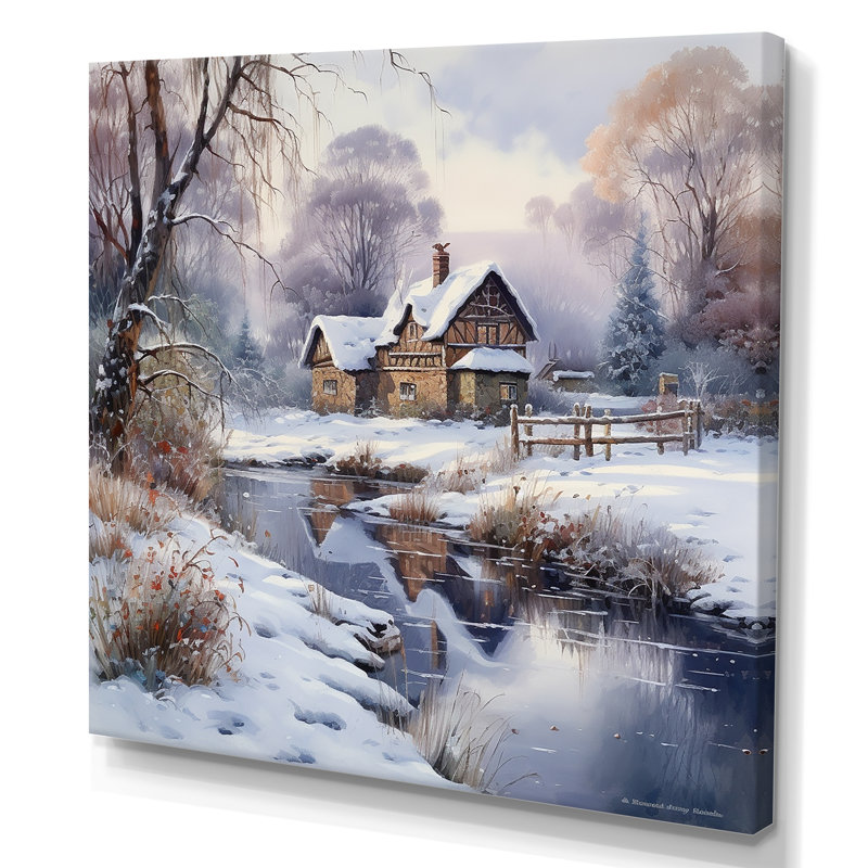 Charme d'hiver à la maison de campagne, H 36 po x l 36 po x P 1,5 po, Toile tendue