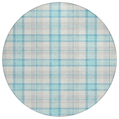 Tapis rond lavable à carreaux 8 pi Aqua and Grey