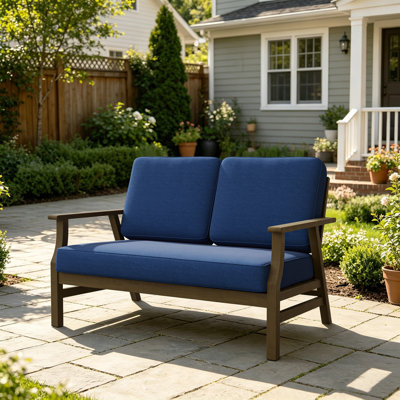 Causeuse d'extérieur en teck massif avec coussin et accoudoirs