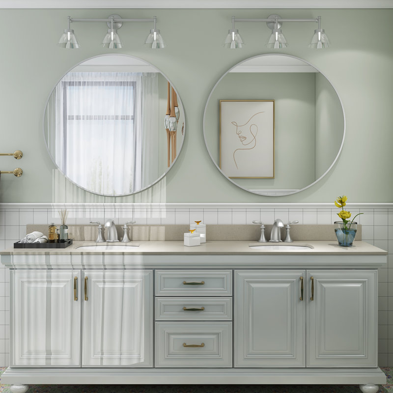 32" Round Silver Aluminum Vanity Mirror with Frosted Frame
