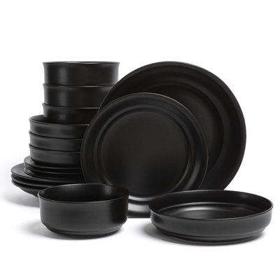 over&back Rimmed 16-Piece Semi Hand-Finished Stoneware Dinnerware Set, Service for 4