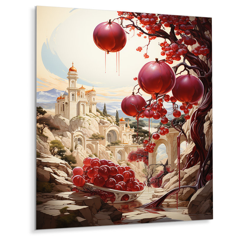 Mystic Maroon Pomegranate II - Fruits Metal Wall Art, 20" H x 12" W x 1" D