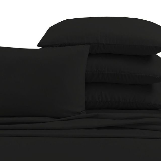 Hotel Luxurious Bamboo Blend Deep Pockets Breathable Cooling Bed Sheet Set 2000 Series, King Sheet Set + 4 Pillowcases, Black