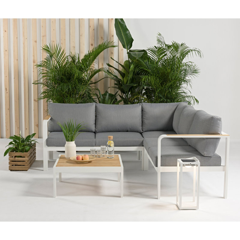 Dwijendra Metal 5 - Person Seating Group with Cushions, Teal, White