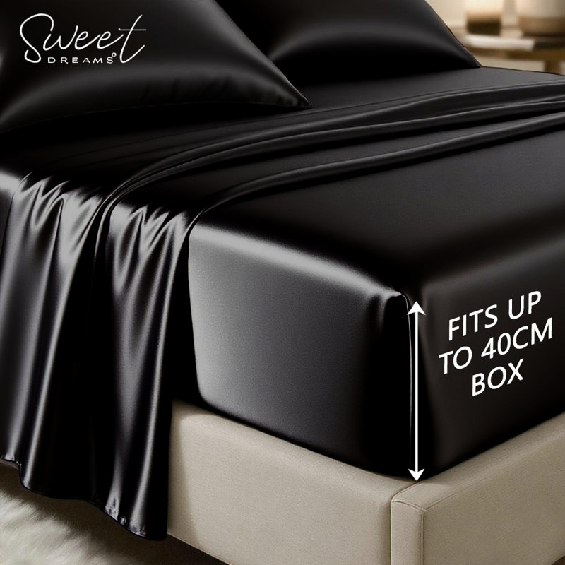 Silk Luxury Deep Box Fitted Sheet, Super King (6'), Black