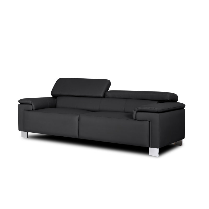 Chavely Genuine Leather Pillow Top Arm Sofa, Black, 3