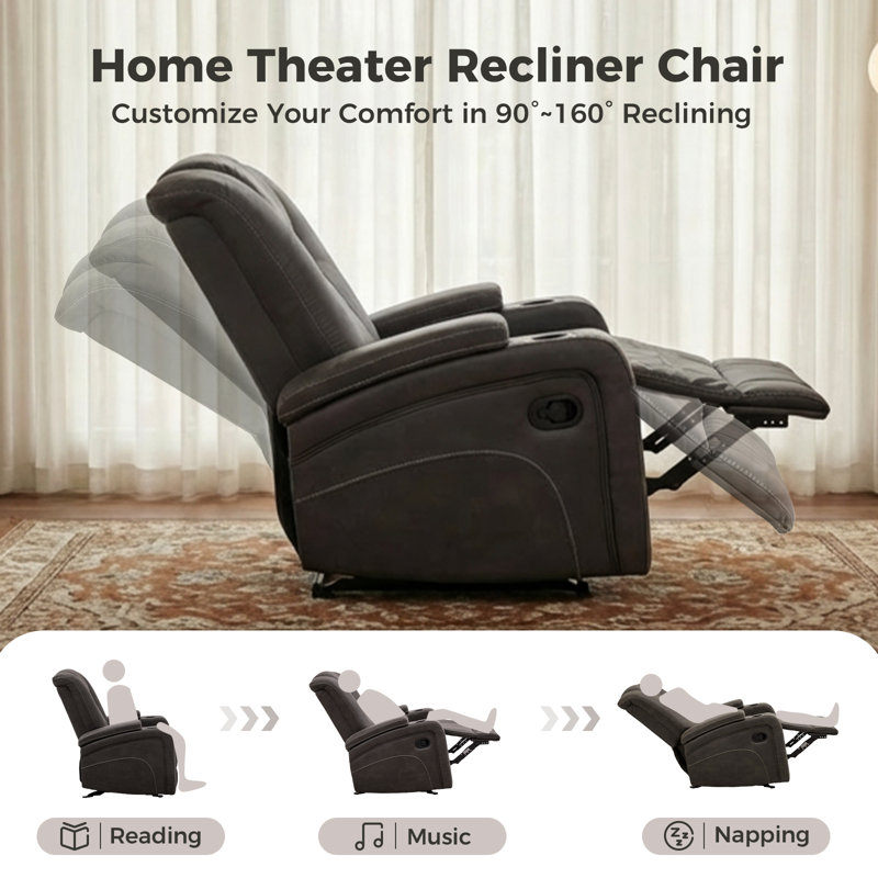 38'' Wide Manual Rocking Home Theater Recliner With Cup Holders And Arm Storage (Set Of 2)