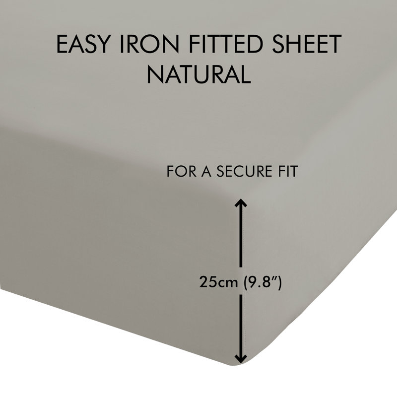 Easy Iron Percale Extra Deep Fitted Sheet, Natural, Kingsize (5')