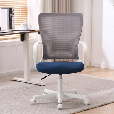 Swivel Home Office Chair with Lumbar Support, Breathable Mesh Desk Chair with Fixed Armrest & Adjustable Height, Mid-Back Computer Chair for for All-Day Productivity