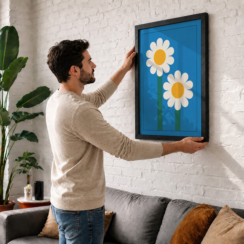 Twin Daisies Botanical - Framed Print, A2 - 59.4 x 42.0 cm, Oak