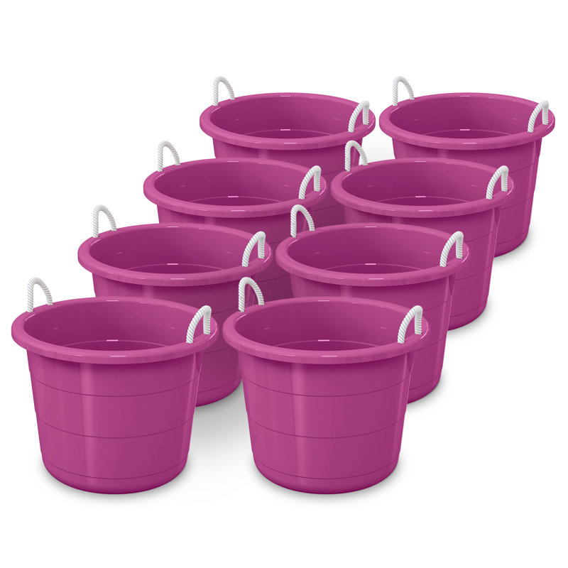  17 Gallon Round Open Storage Bucket with Rope Handles, Purple, 8 Pack, Purple
